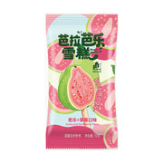芭拉芭乐雪糕包装图，粉色背景印有芭乐切片图案，正面印有芭乐和草莓口味、净含量70克等信息。