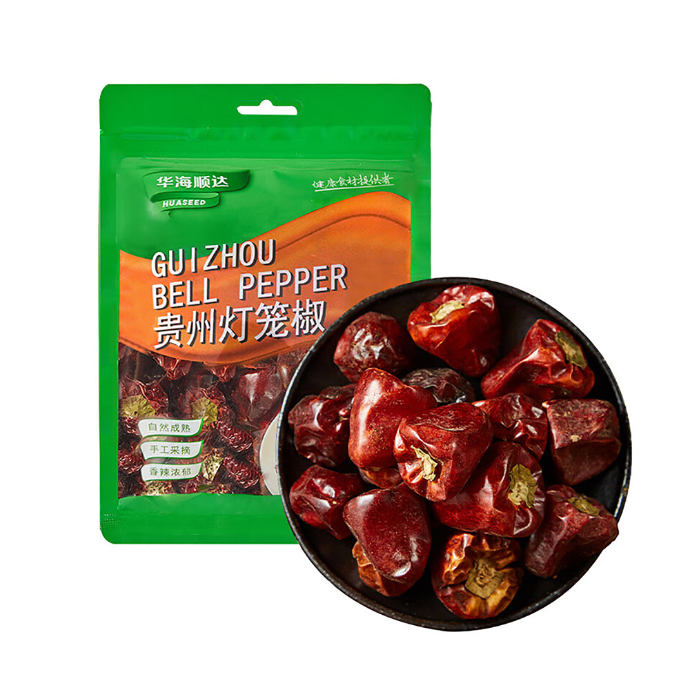 华海顺达贵州灯笼椒 50g 独立小包装正面图，展示饱满肉厚的干辣椒实物