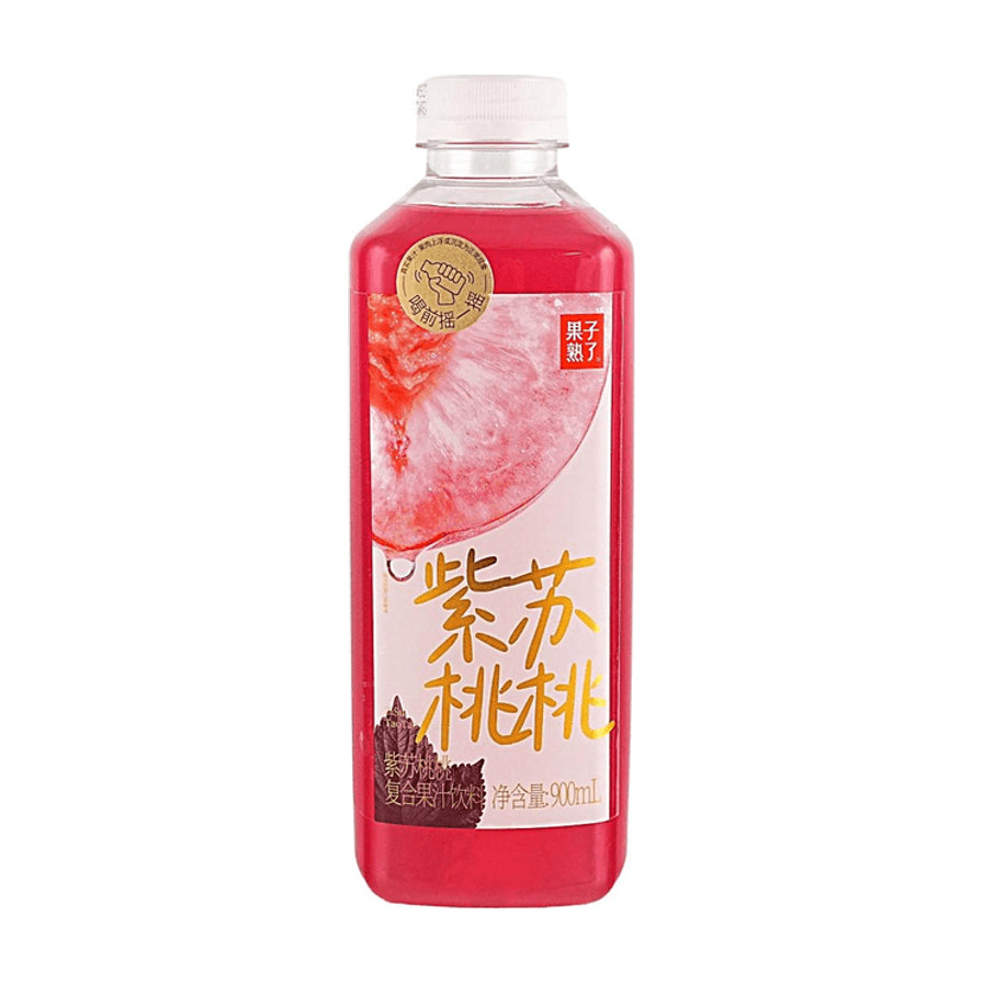 果子熟了紫苏桃桃复合果汁饮料900ml瓶装正面图
