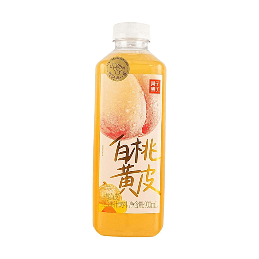 果子熟了白桃黄皮复合果汁饮料900ml瓶装正面图
