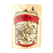 郭大良心手工豆腐干麻辣味包装正面图，米黄色袋装，印有传统手工制作插画及南溪特产标识。