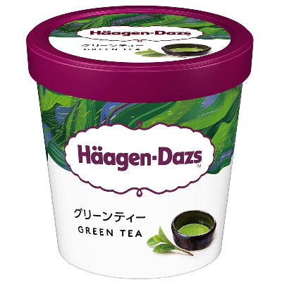 哈根达斯日本抹茶味经典杯装冰淇淋，绿色包装展示产品正面