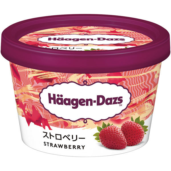 哈根达斯日本草莓味经典杯装冰淇淋，粉色包装展示产品正面
