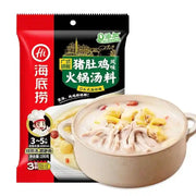 海底捞猪肚鸡汤料包装袋正面，展示广式胡椒风味汤底产品外观