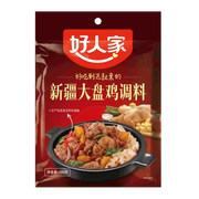 好人家新疆大盘鸡调料 180g 包装袋正面，红色主调展示品牌与成品菜肴图