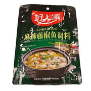 好人家麻辣藤椒鱼调料 210g 包装正面图，展示清爽麻香不油腻的产品外观