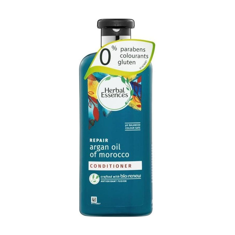 Herbal Essences 摩洛哥坚果油修护护发素单瓶正面特写，带有绿色角标。