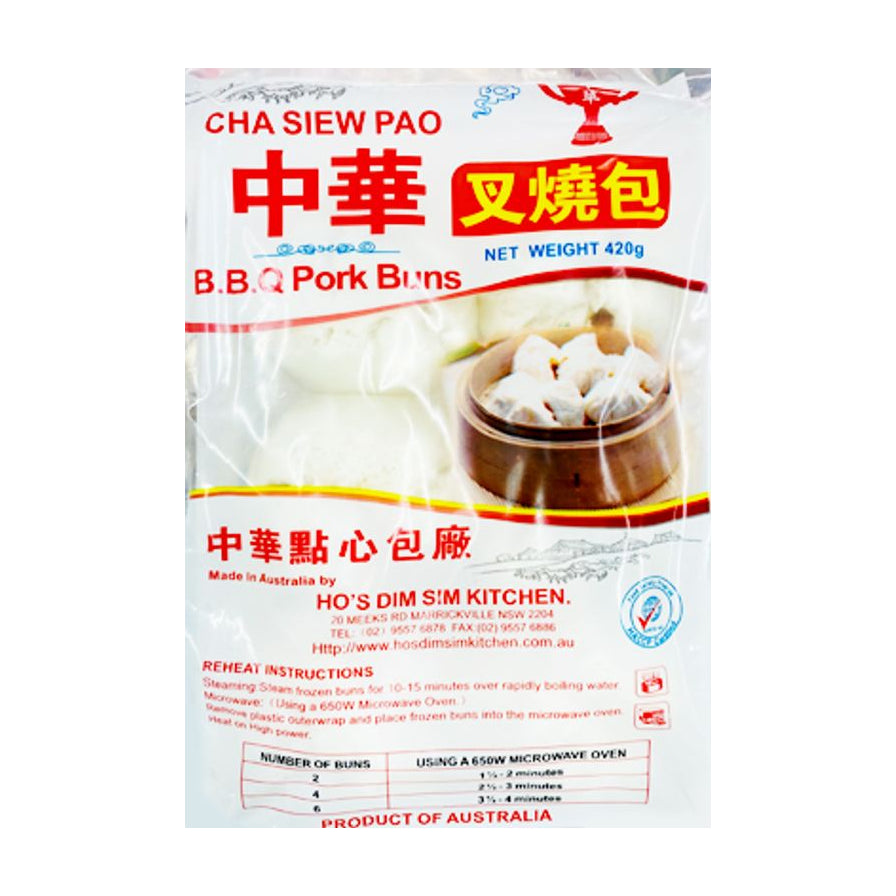 中华点心叉烧包包装正面图，白色包装袋印有红色叉烧包字样及蒸笼点心图案，净含量420克。