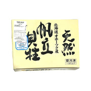 北海道天然帆立贝柱主图，展示冷冻包装外观与生食级带子实物