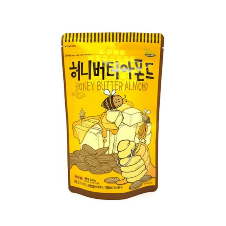 蜂蜜黄油味扁桃仁君独立小包装正面，黄色调包装设计