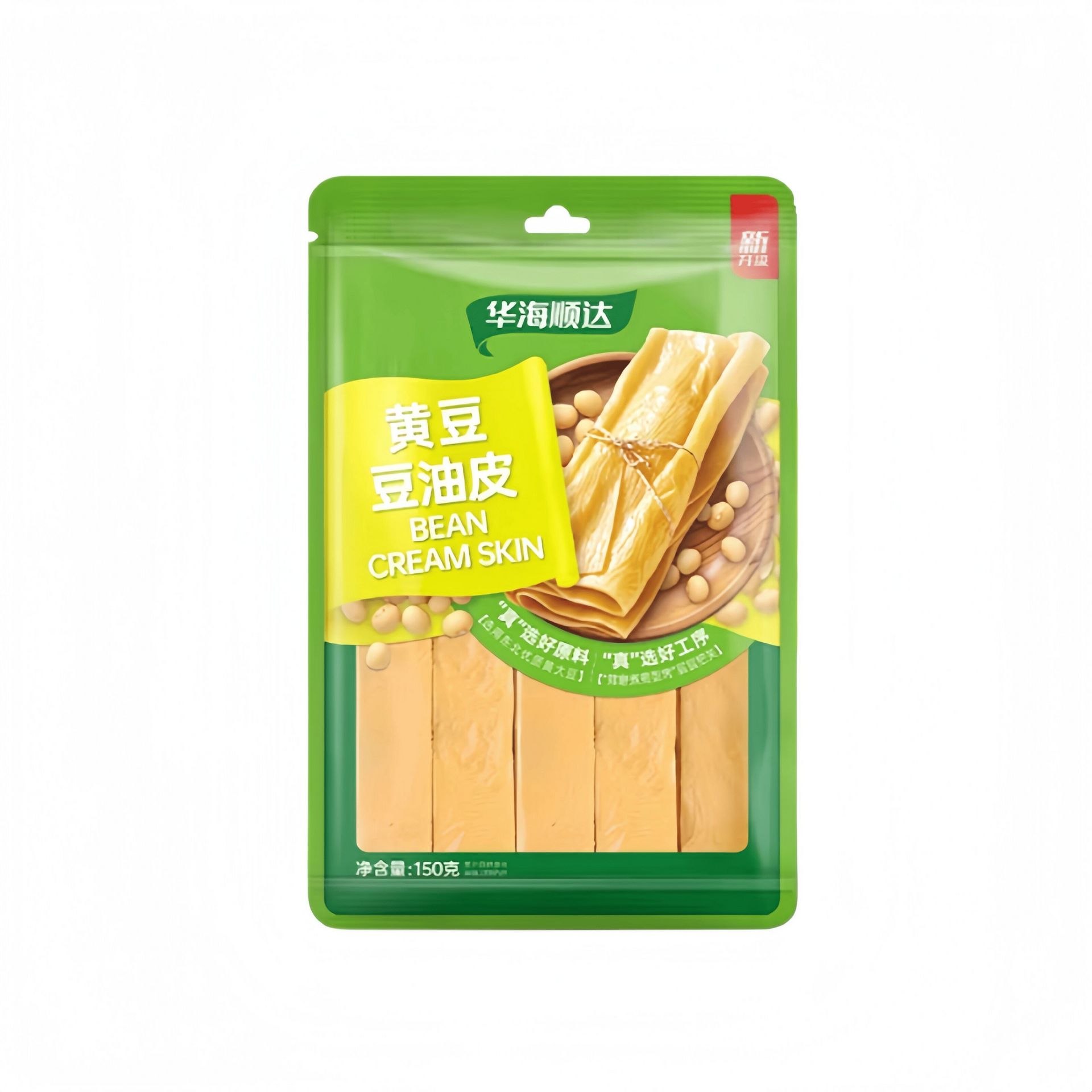 华海顺达豆油皮干货展示，片状轻薄柔嫩，色泽自然，适用于快速烹饪。