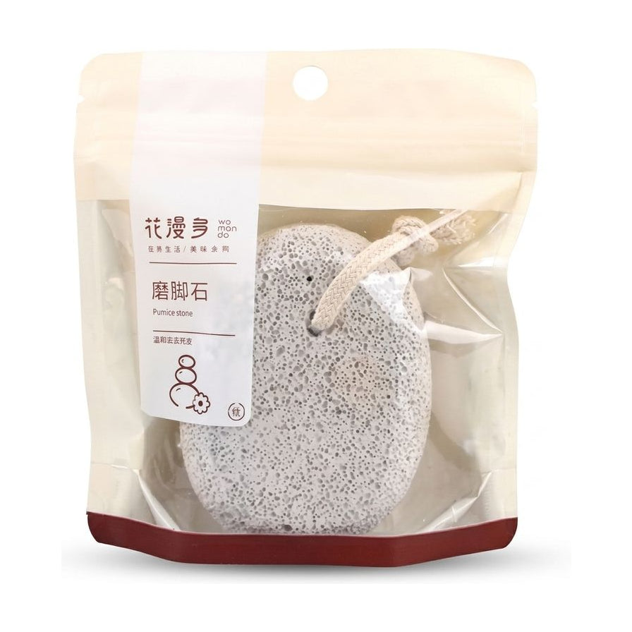 花漫多磨脚石标准款，带挂绳的天然浮石置于透明自封袋包装中，白色背景商品主图。