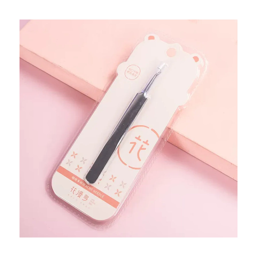 花漫多不锈钢挖耳勺，粉色背景下的产品包装展示图。