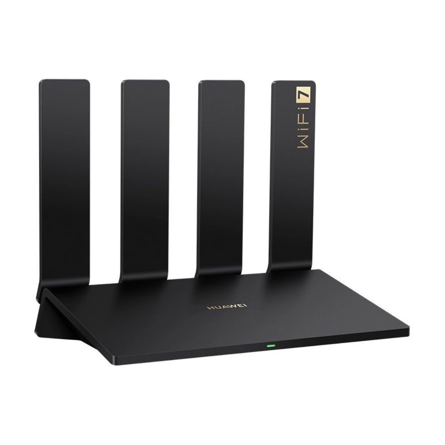 华为路由 BE3 Pro 2.5G 高配版，黑色机身配有四根天线，其中一根印有 WiFi 7 金色标识。