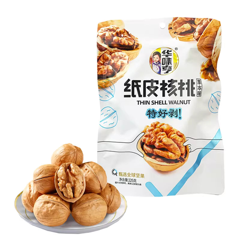 华味亨纸皮核桃草本味包装袋正面，展示品牌 Logo 和产品名称