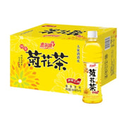 惠尔康蜂蜜菊花茶500ml瓶装与黄色整箱包装展示