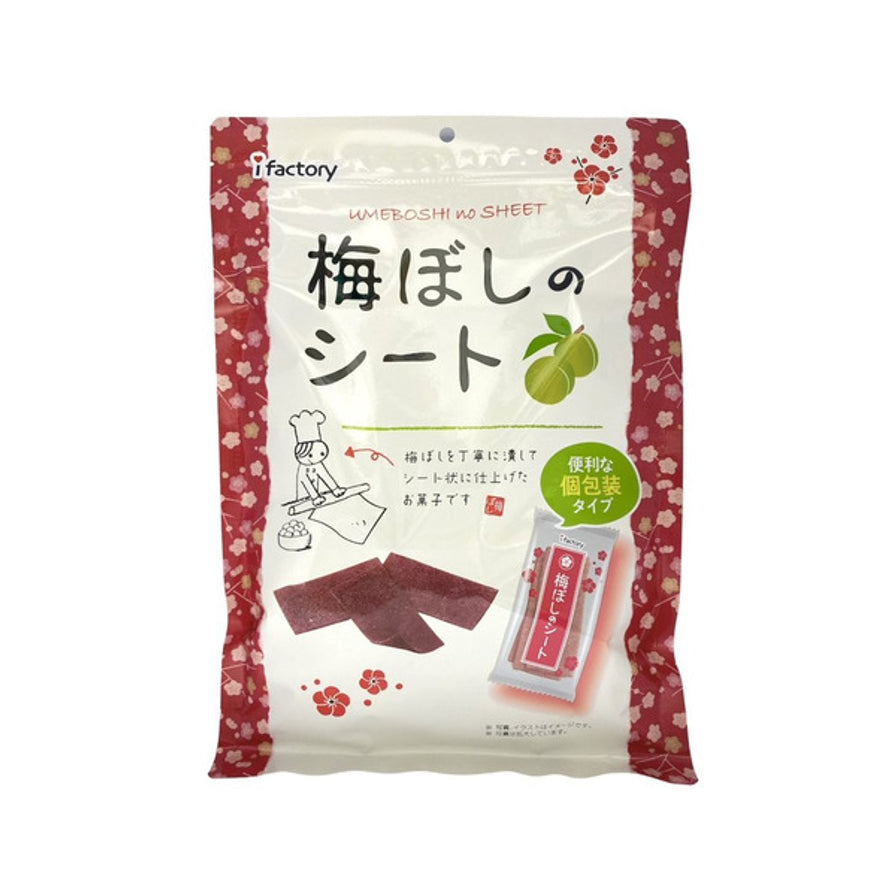 i - factory 日本梅片正面包装图，白色袋装配以红色梅花图案
