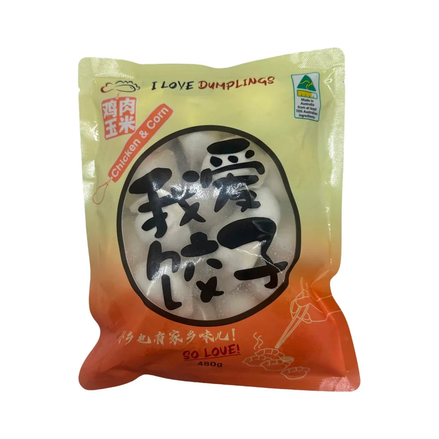 我爱饺子鸡肉玉米口味冷冻水饺包装袋正面图