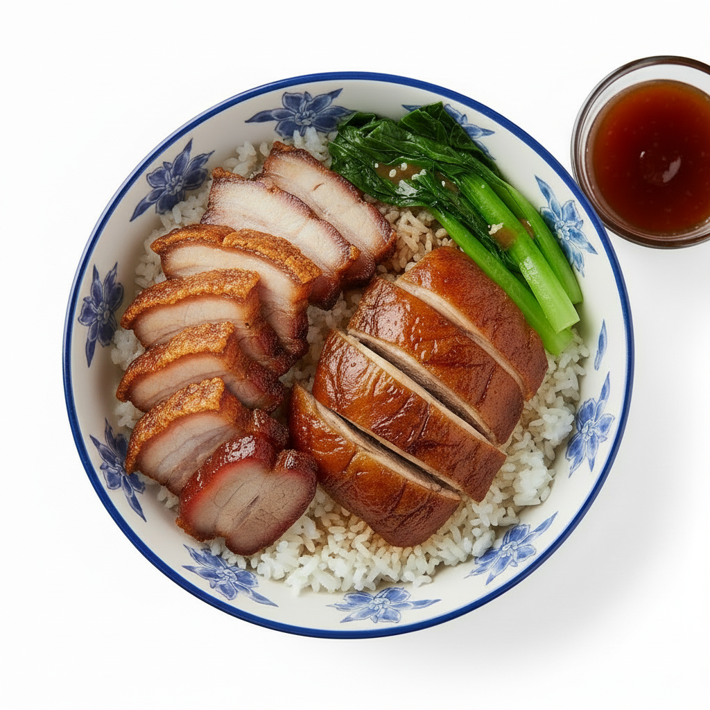 港式雙拼燒味飯 燒雞燒肉 - Hong Kong BBQ Combo Rice Roast Chicken and Pork Belly
