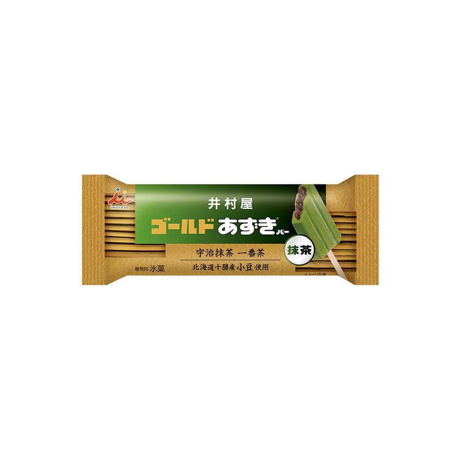 井村屋抹茶红豆雪糕单支包装，绿色包装袋上印有抹茶雪糕和红豆夹心的特写。