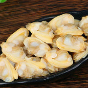 韩国产即食花蛤肉包装正面，开袋免洗的鲜甜海鲜小菜