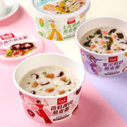 海福盛冻干燕麦粥 10 杯混合装包装展示，包含香菇瘦肉与紫菜鲜虾两种口味