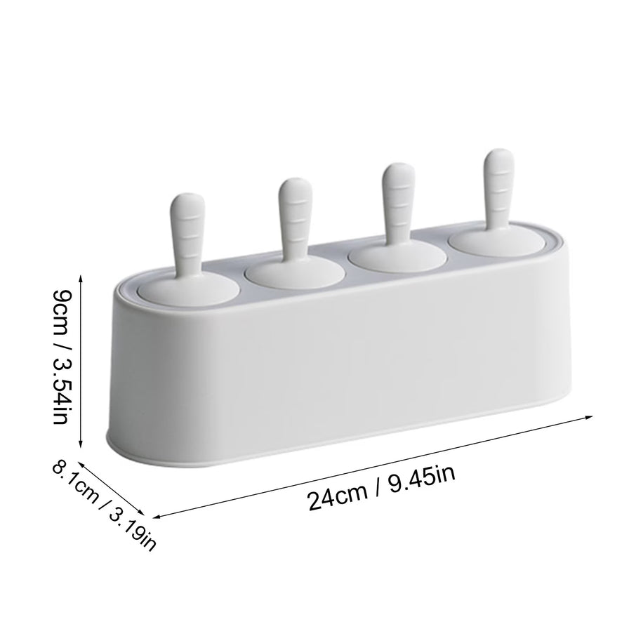 白色4格雪糕模具的尺寸标注图，显示长度为24cm，宽度为8.1cm，高度为9cm。