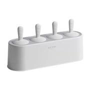 简约白色日式4格雪糕模具，带有四个竖直手柄，模具侧面印有ICE POP字样。