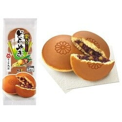 四种口味的日本铜锣烧独立包装展示，包含抹茶红豆、黑芝麻、红豆栗子和绿豆口味