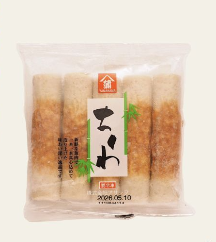日本产烧竹笛（竹轮卷）140g 包装正面，表面呈现烘烤后的焦黄色泽。