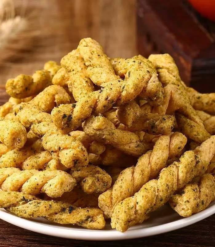 金元宝烤麻花包装袋正面，展示海苔味与原味两种选择及酥脆麻花实物图