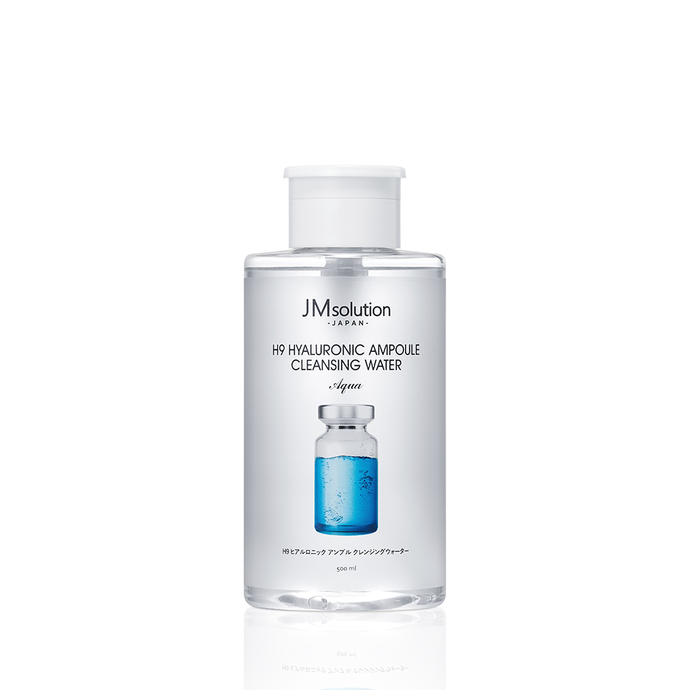 JMsolution H9 透明质酸安瓶卸妆水 500ml 正面瓶身图，展示品牌标识与产品容量