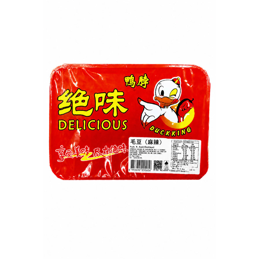绝味麻辣毛豆盒装正面图，红色包装，展示产品名称及条形码。