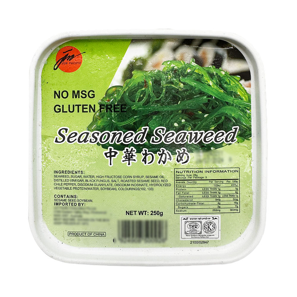 JUN 日式凉拌海带丝包装正面，开袋即食的低脂前菜
