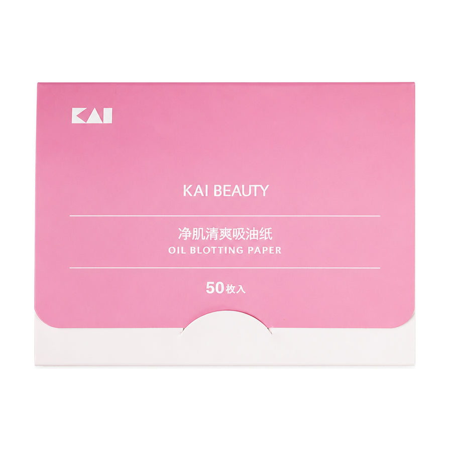 KAI 净肌清爽吸油纸 50枚入，粉色包装正面图，印有 KAI BEAUTY 品牌标识及产品名称。
