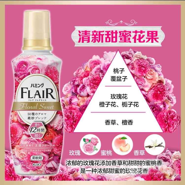 日本花王柔顺剂标准规格变体图，清晰展示瓶身设计与容量信息
