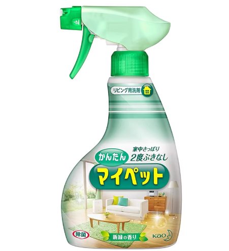 日本花王 My Pet 多用途清洁喷雾 400ml 瓶身正面图，绿茶香型