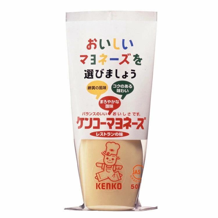 KENKO 日式蛋黄酱 500g 挤压瓶正面图，白色瓶身配红色标签