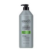 可瑞丝 Kerasys 深层头皮清洁洗发水 600ml 灰色瓶身正面展示，含薄荷叶提取物与氨基酸成分标识。