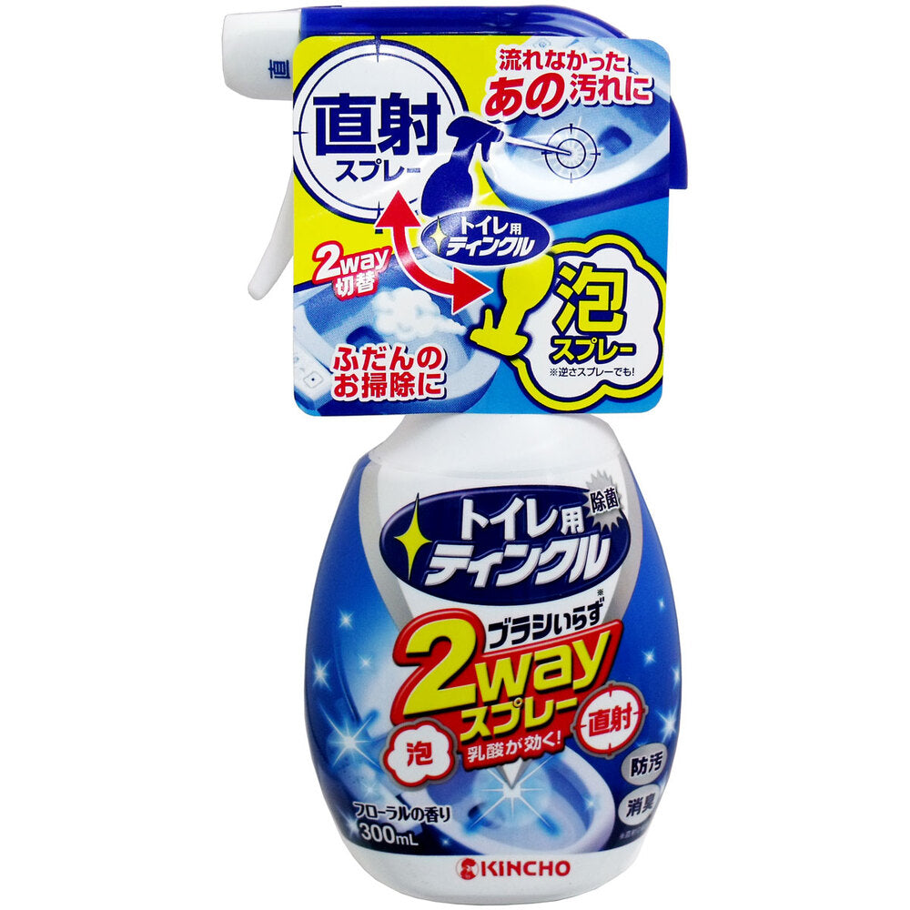 日本金鸟 KINCHO 马桶清洁喷雾 300ml 瓶身正面图，白色瓶身配红色喷头