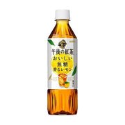 KIRIN 麒麟午后红茶无糖柠檬红茶 500ml 瓶装正面图，白色标签印有柠檬切片、冰红茶杯及日文产品名，背景为纯白色。