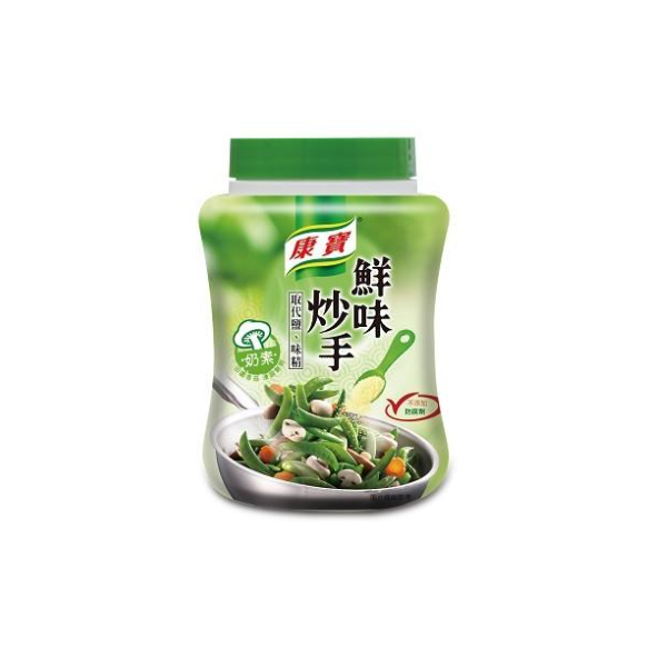 康宝鲜菇鲜味炒手 240g 调味粉包装袋正面，展示香菇玉米天然提鲜产品外观