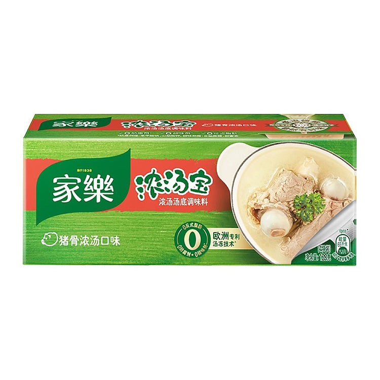 家乐猪骨汤味浓汤宝独立包装，浓郁汤块适用于关东煮或炖萝卜。
