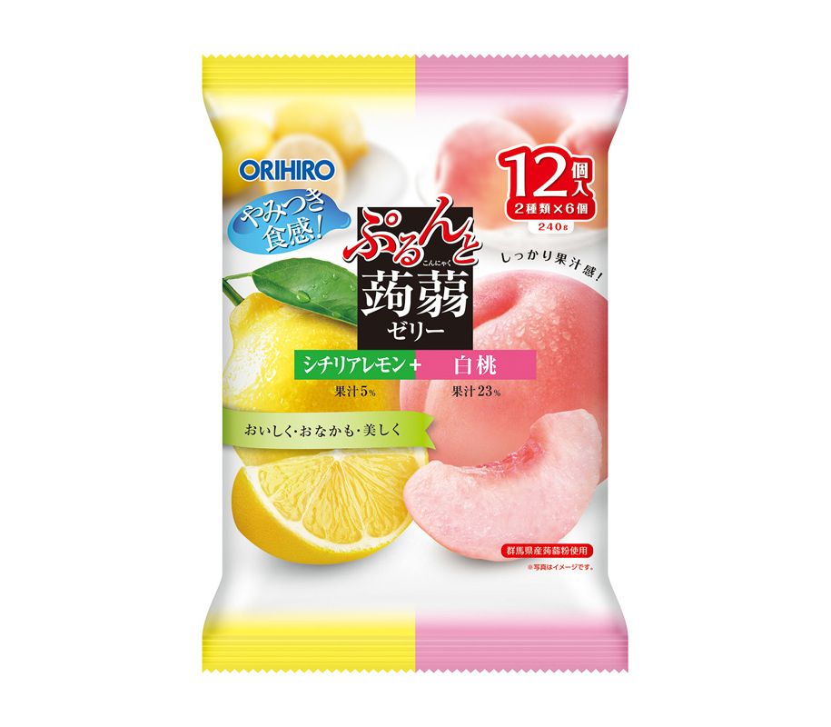 日本低卡蒟蒻果冻柠檬白桃口味独立包装特写