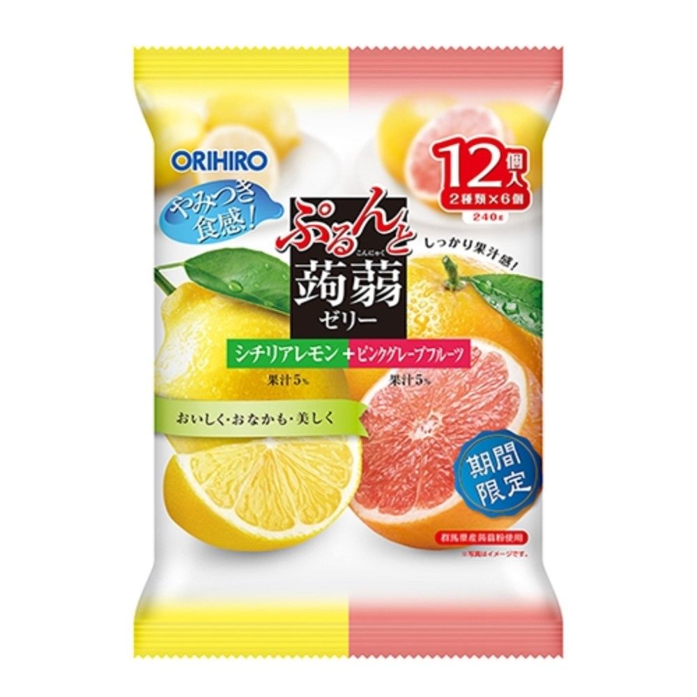 日本低卡蒟蒻果冻哈密瓜西柚口味方形包装正面图