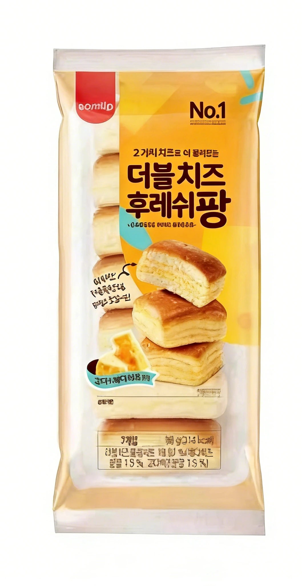 韩国蜂蜜起司早餐包独立包装展示，可见双层芝士夹心与松软面包质地