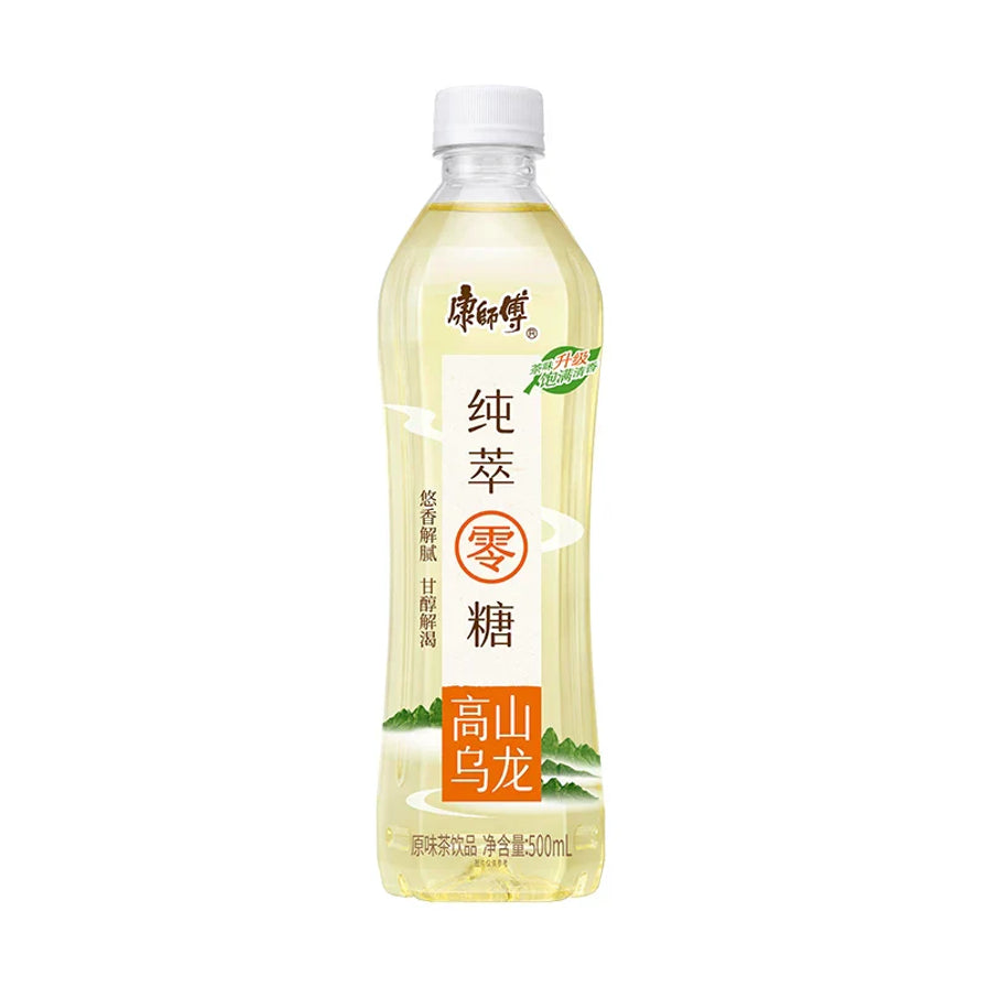 康师傅纯萃零糖高山乌龙茶500ml瓶装，白色简约包装，无糖原味茶饮。