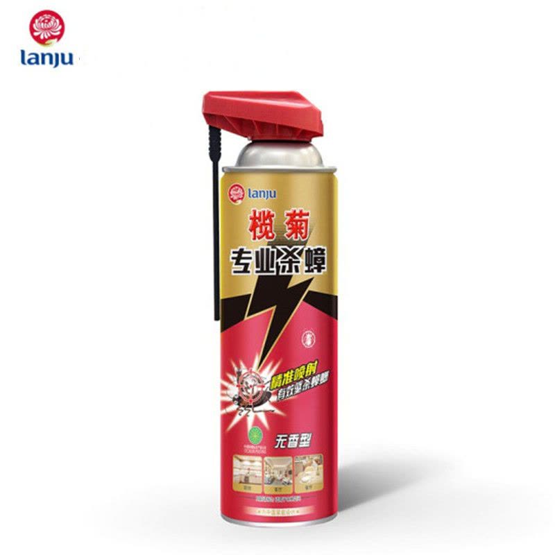 榄菊无香杀蟑气雾剂罐装正面图，白色瓶身印有品牌与产品说明