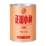 淘茶飘香正山小种红茶150g罐装，白底正面展示图，包装印有正山小种白金版字样。