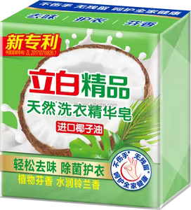 立白除菌去味肥皂标准装正面包装图，绿色包装设计用于手洗贴身衣物